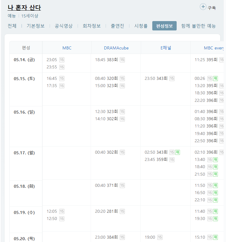 나 혼자 산다 396회 재방송 다시보기 편성표