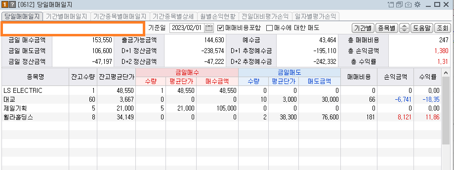 콜리koly의 당일 종목 매매내역