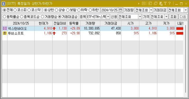 2024년 10월 25일 상한가 주식 종목