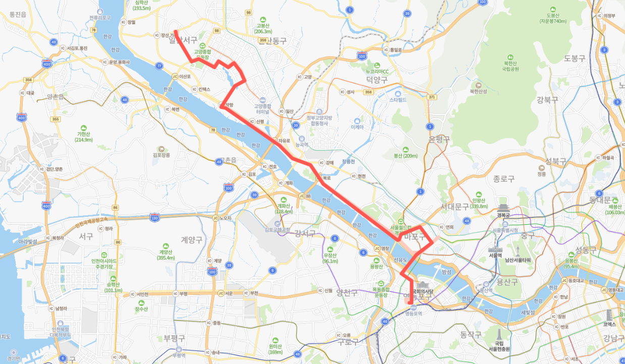  [광역급행]M7646 버스 노선 시간표 : 가좌마을, 킨텍스, 합정역, 영등포, 타임스퀘어