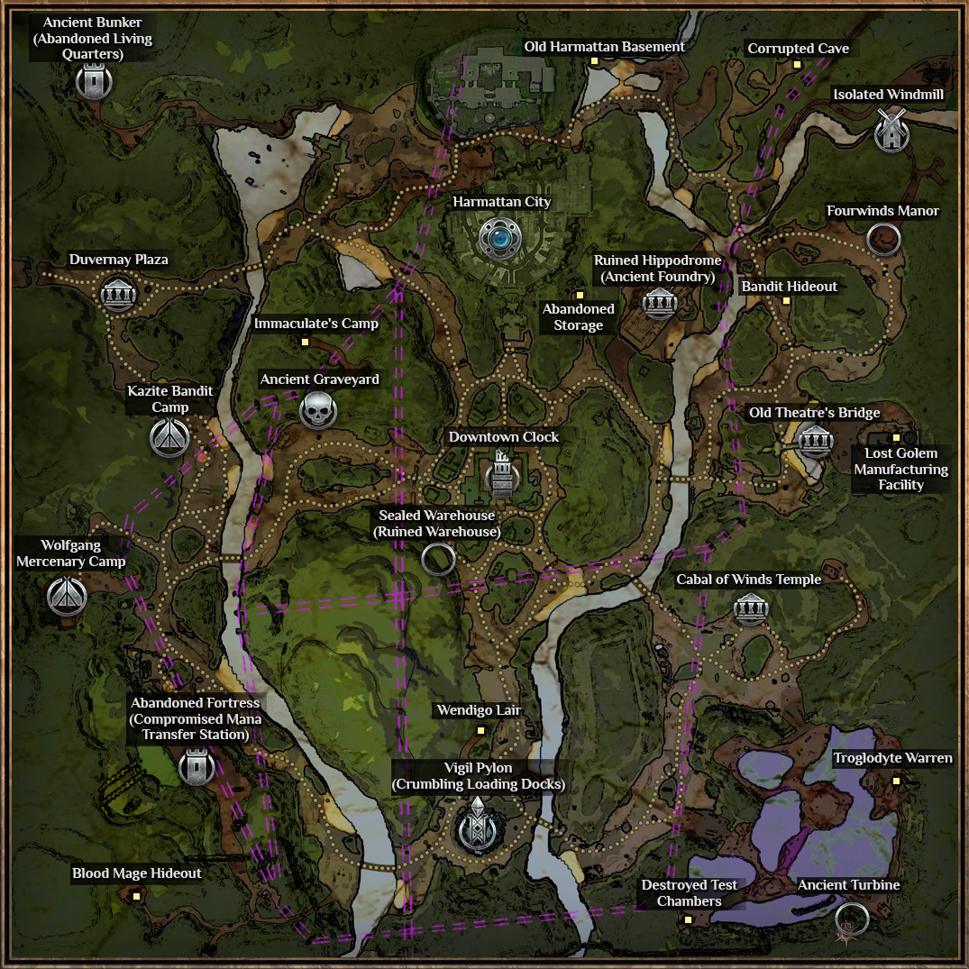 아웃워드(Outward) 지도(체르소니즈, 신성한 습지, 엔메카르 숲, 아브라사르)