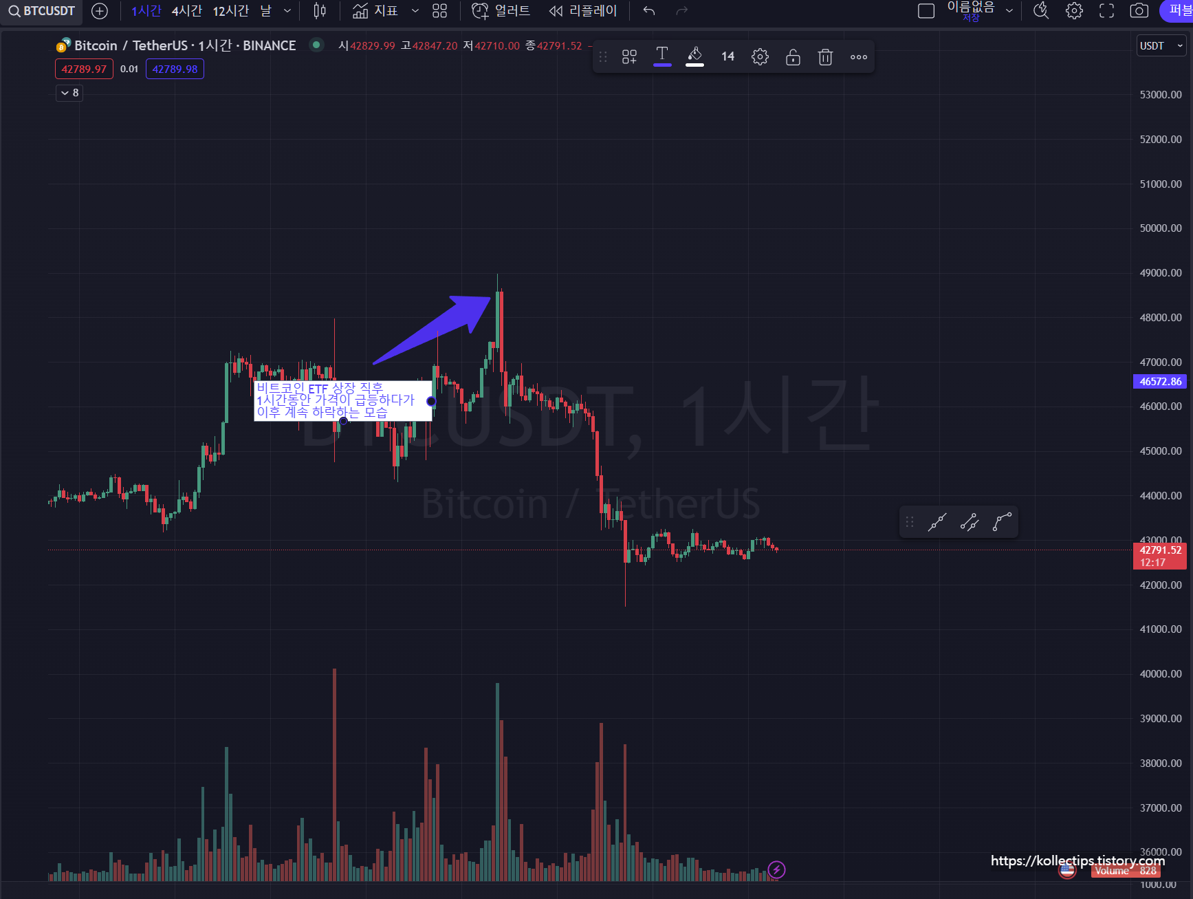 바이낸스 비트코인 1시간봉 차트