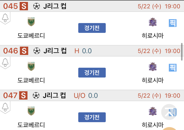 [진짜총판] 5월22일 도쿄베르디 VS 히로시마 축구분석