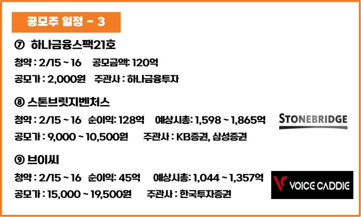 2월-공모주-청약일정-하나금융스팩21호-스톤브릿지벤처스-브이씨