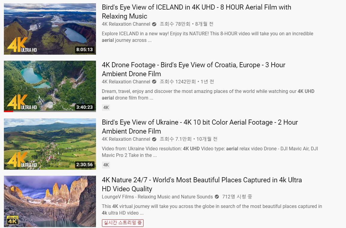 유튜브 Bird eye view 영상 리스트