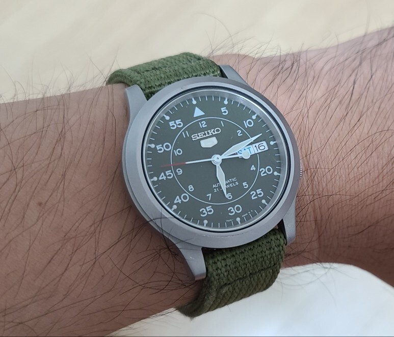  남자 오토매틱 그린 캔버스 SNK805(SEIKO) 세이코 시계 리뷰 with 나토 밴드
