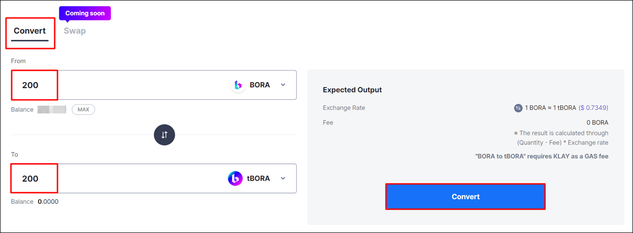 BORA &rarr; tBORA로 200개를 변환하는걸 보여준다.