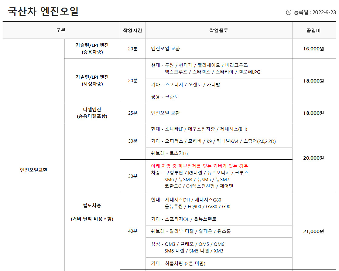 공임나라 엔진오일 교환