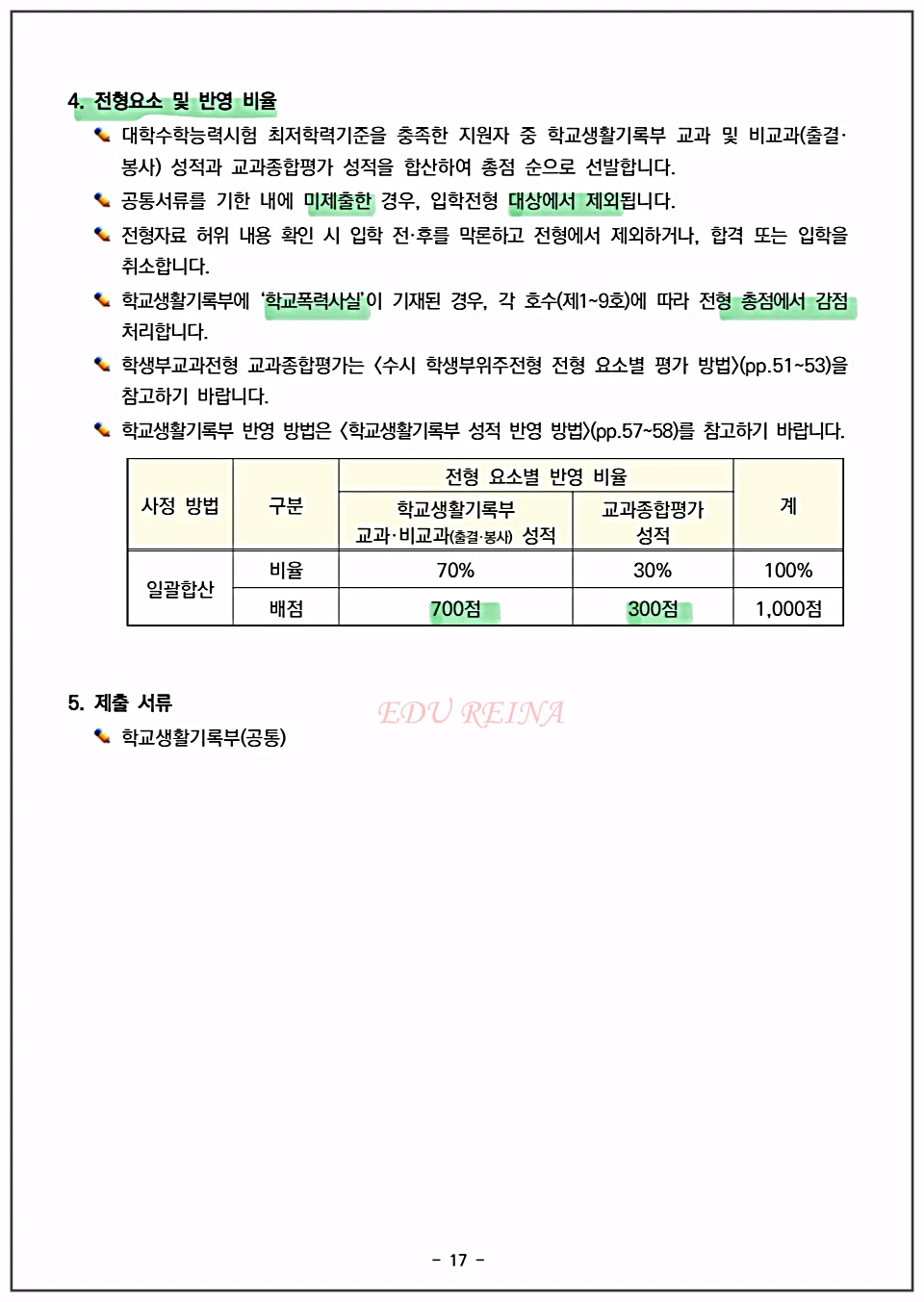 경희대-수시모집-학생부교과-모집요강-반영비율