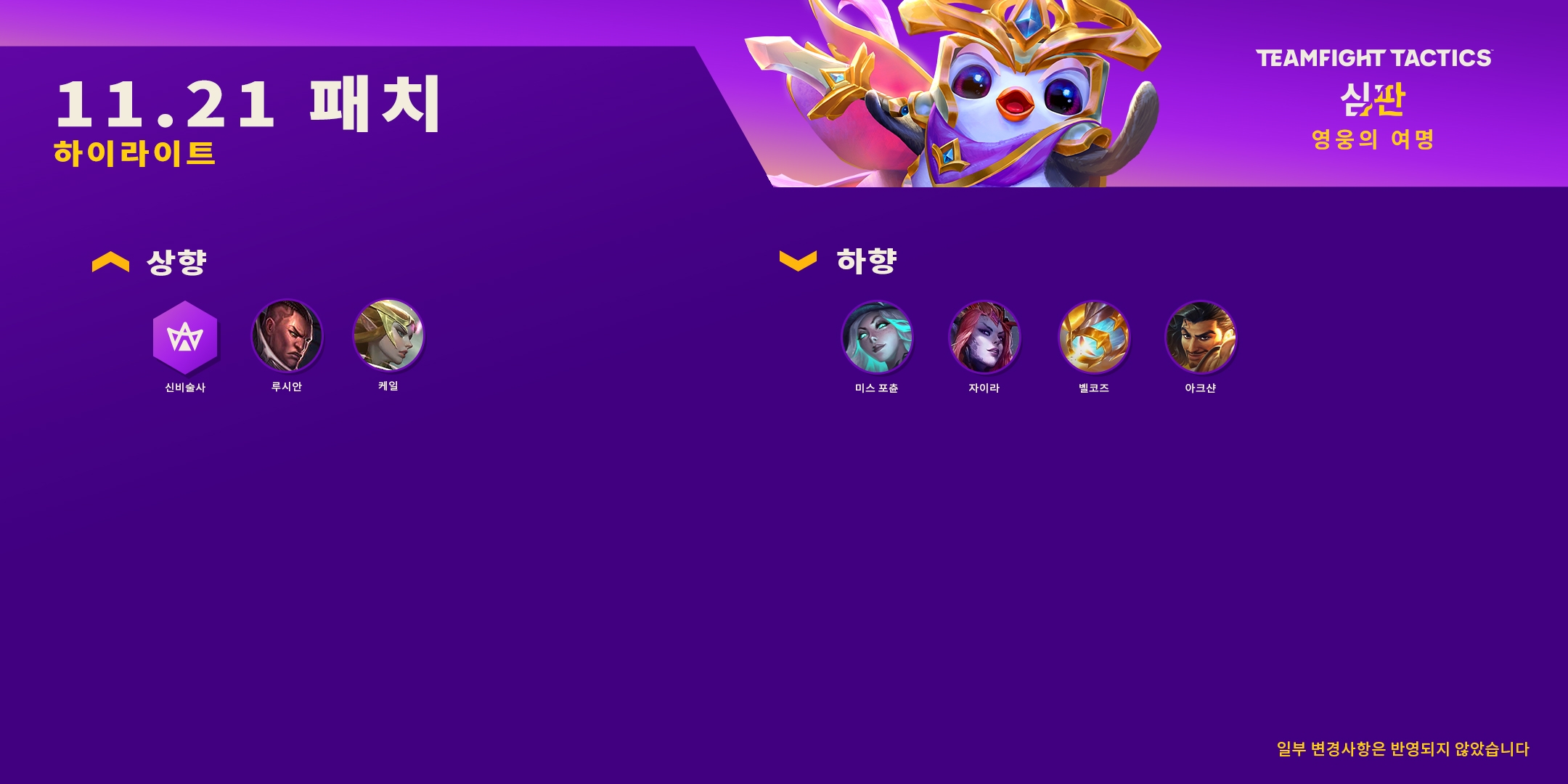  롤토체스 11.21 전략적 팀 전투 패치 노트
