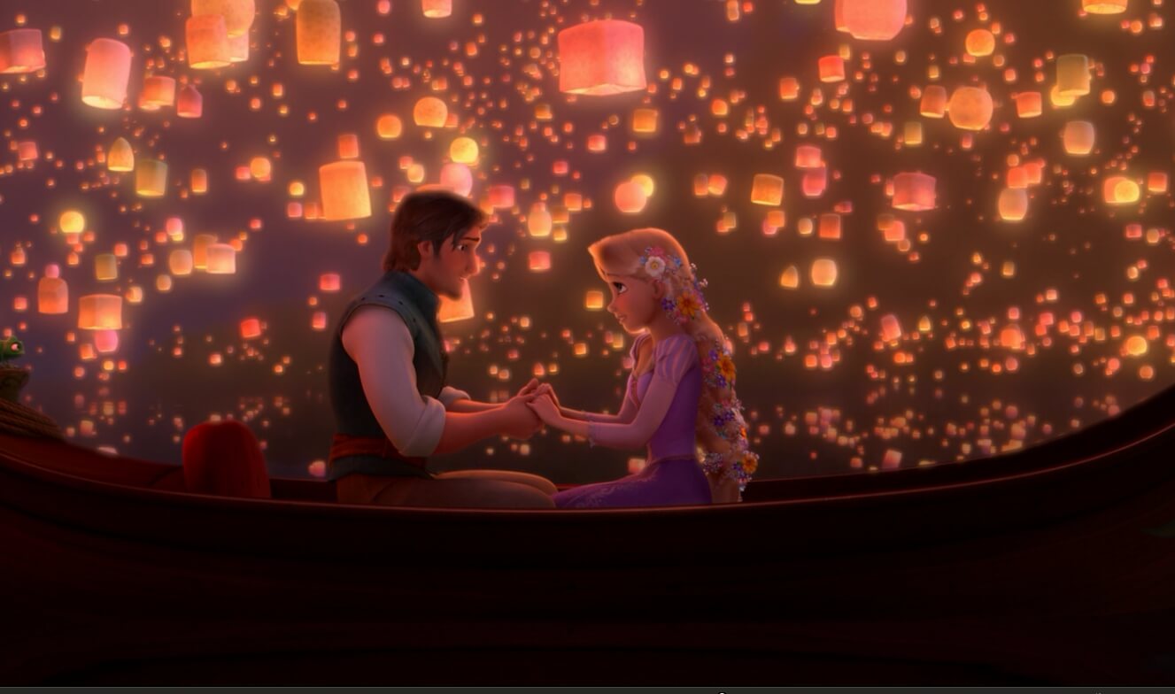 Rapunzel and Flynn rider on the Boat in Animation Movie