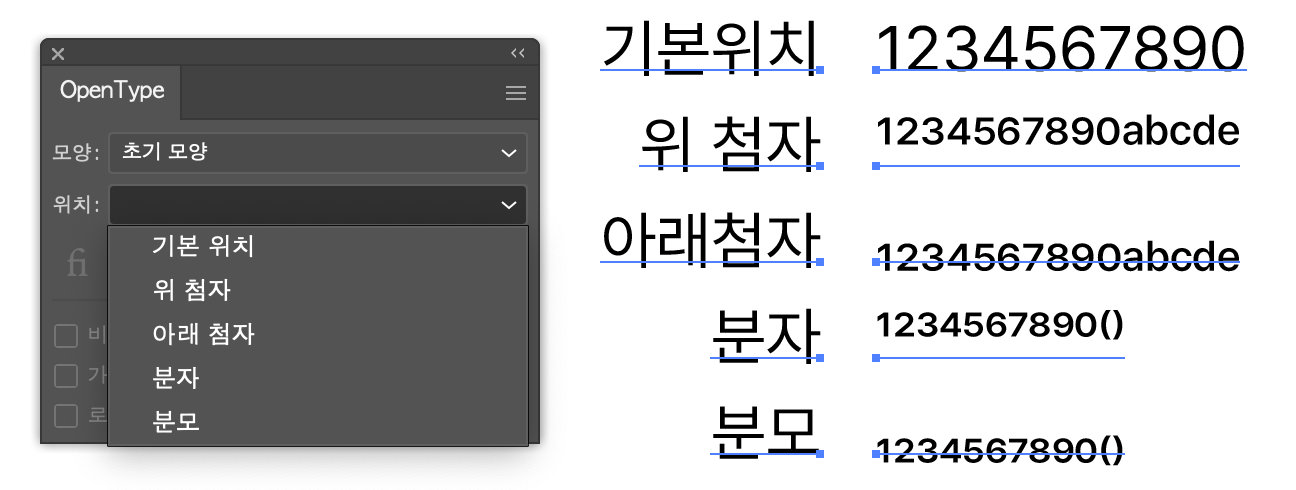 문자 위치 선택하기