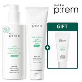 메이크프렘 [메이크프렘] 안심 모이스처 클렌징 밀크 500ml(대용량) +(본품)안심 폼 150ml+미니폼20ml&#44; 단품없음
