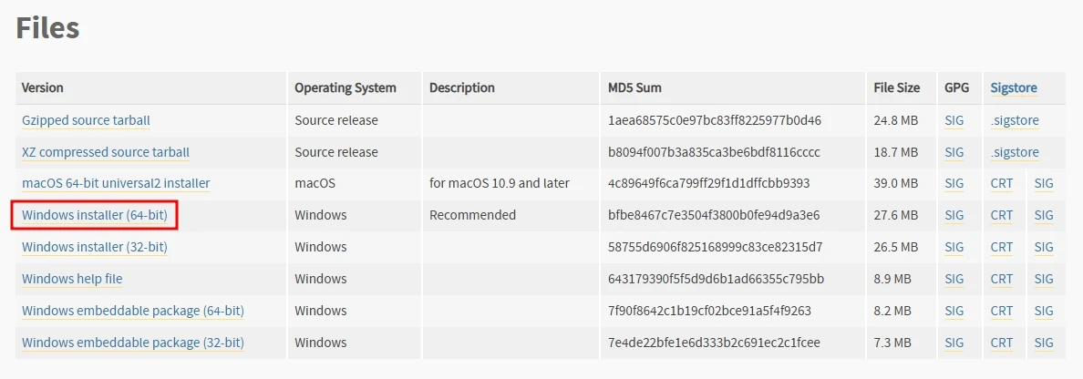 파이썬 설치파일 다운로드 하기