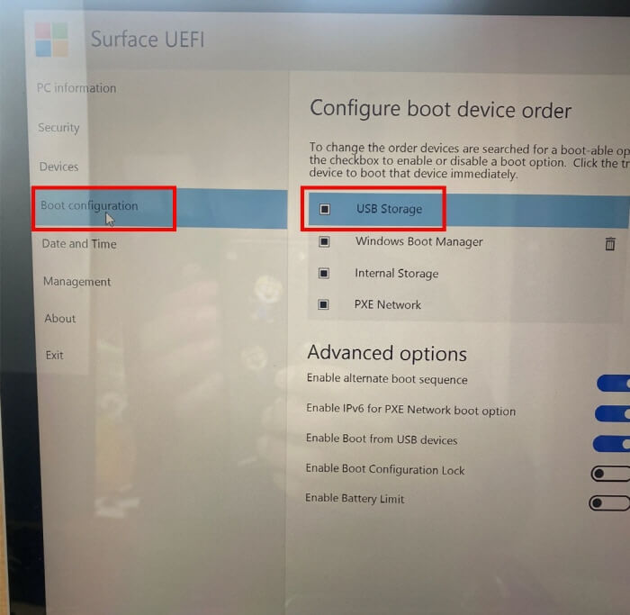 USB-부팅-설정-화면