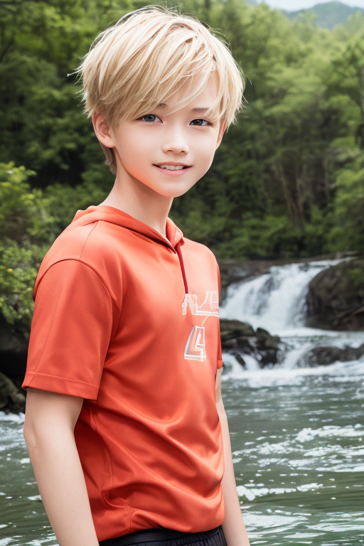  [Boy-136] boy, man, blond hair, handsome, cute, teen, teenage, valley & forest background, free images, Ai images