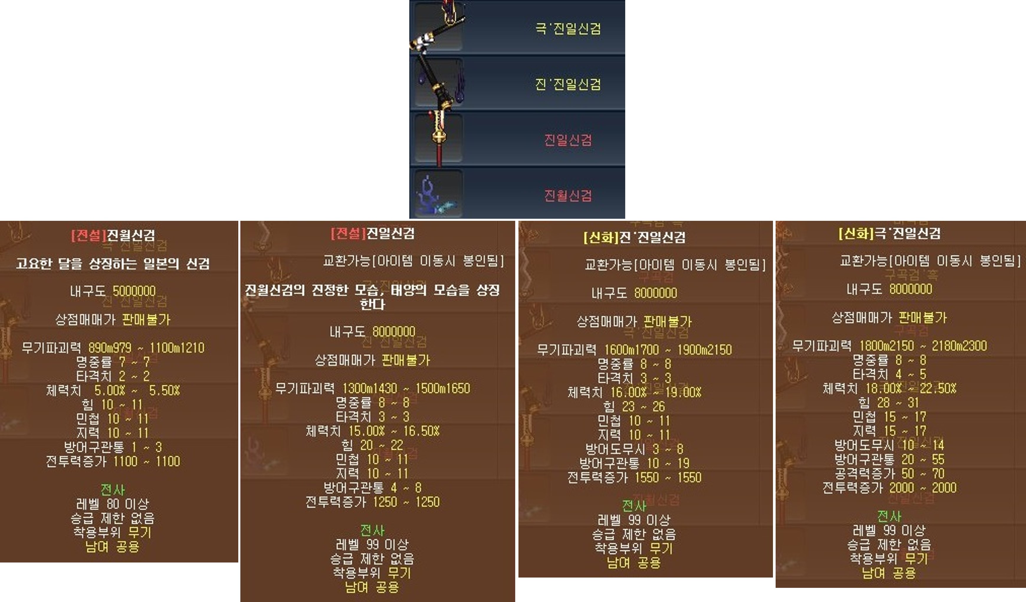  바람의나라 직업별 일본전설무기 1차 2차 3차 4차