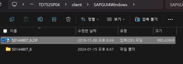 client/SAPGUI4Windows 내 압축 파일 해제