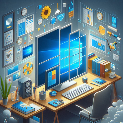 여러 개의 창들이 펼쳐져 있는 컴퓨터 화면에서 다양한 데이터와 아이콘들이 나타나는 모습.