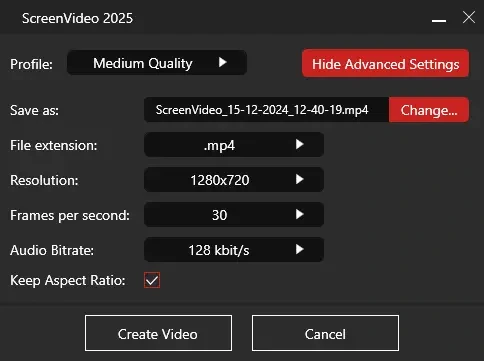 Abelssoft ScreenVideo 저장옵션