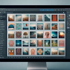 컴퓨터 모니터 화면에 많은 사진이 정렬되어 있다.