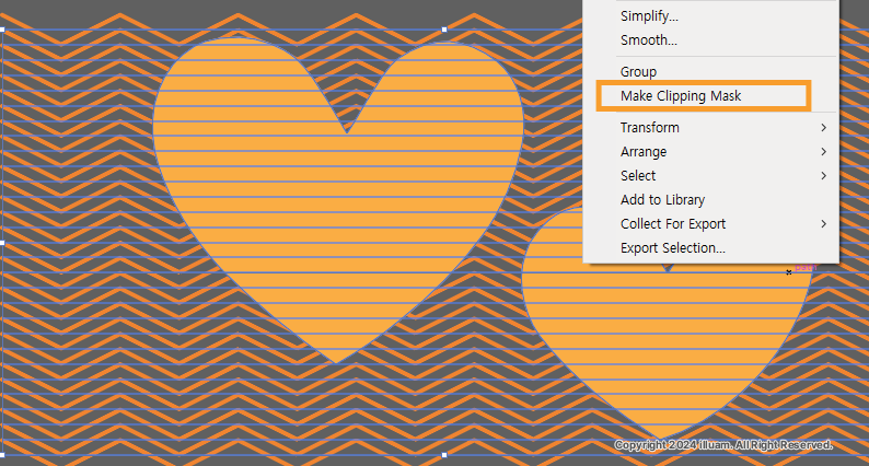 마우스 오른쪽 클릭에서 make clipping mask누르기
