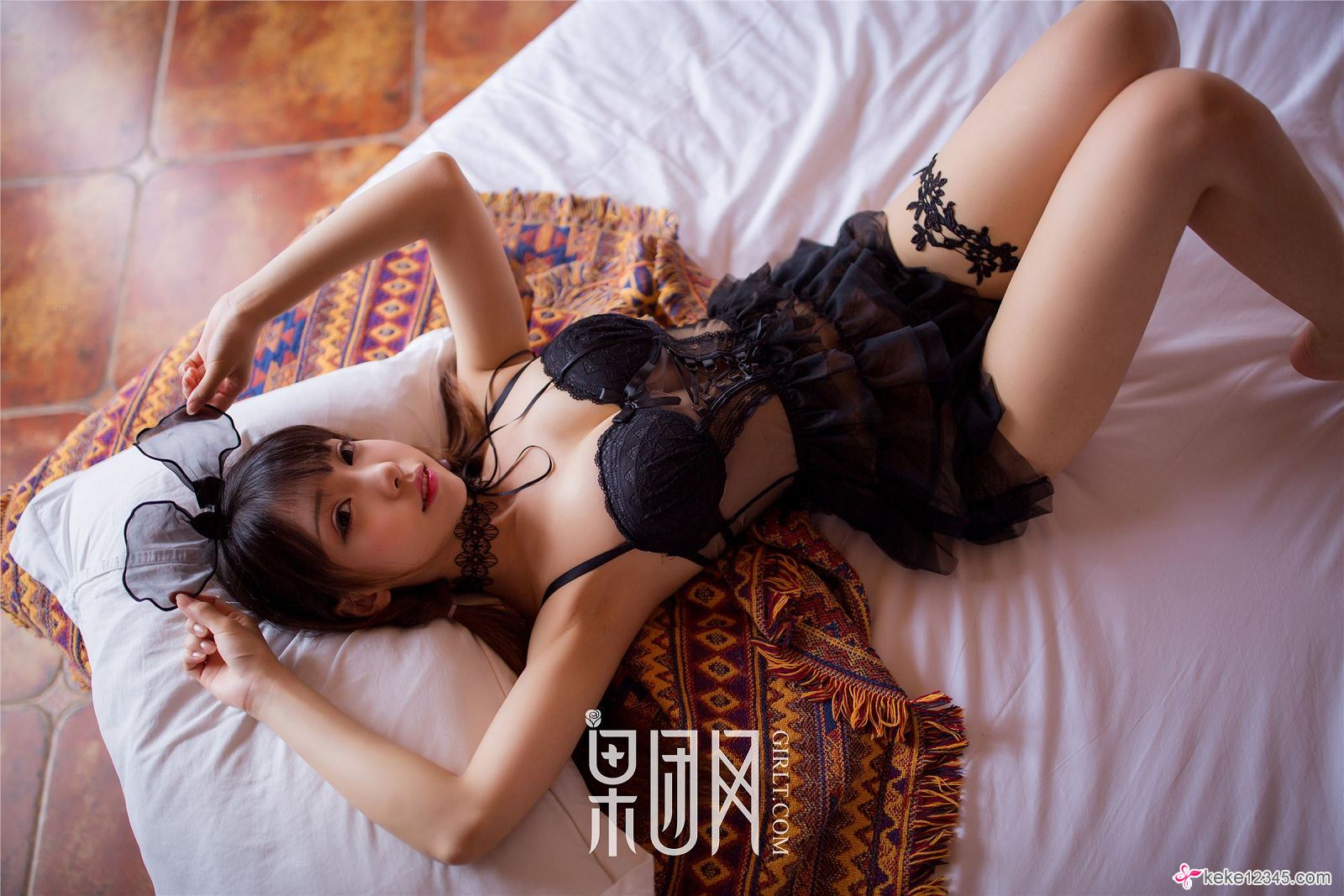 cute Chinese girl in laying bed