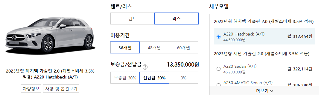 벤츠 A클래스 리스 가격