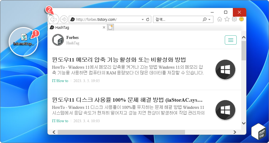 Internet Explorer 11 브라우저 실행 완료