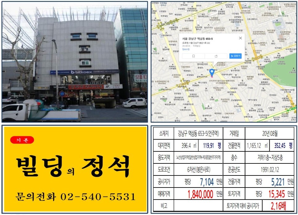  [강남구 봉은사 대로변 빌딩 실거래가 조회] 역삼동 653-5 (언주역) 184억 원, 평당 1억 5,345만 원 매매되었습니다. 역삼동 스포월드 개발사업, 시티프라움더강남