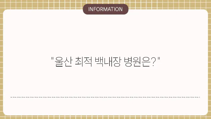 울산 백내장 수술 병원 정보
