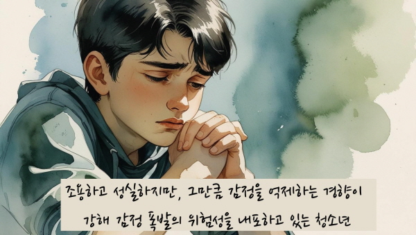 조용하고 성실하지만, 그만큼 감정을 억제하는 경향이 강해 감정 폭발의 위험성을 내포하고 있습니다에 관한 그림