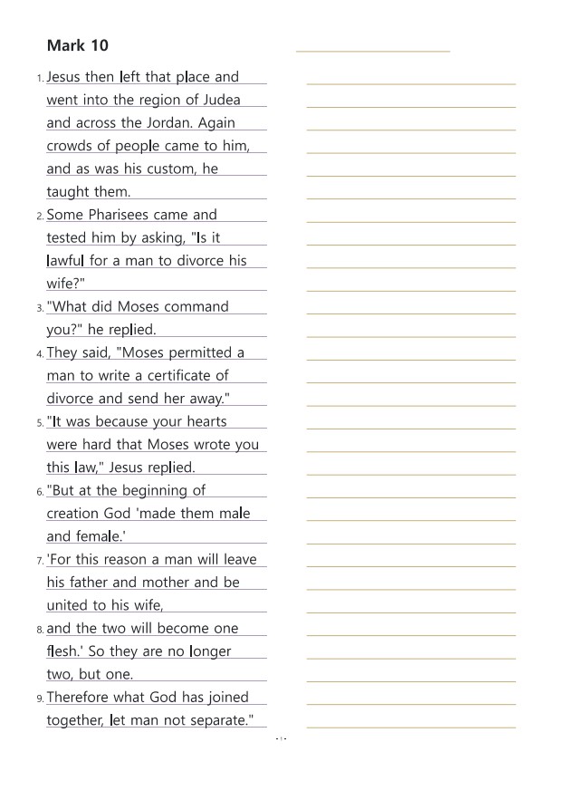 Mark 10 Handwrite the Bible 마가복음10장 영어성경필사 PDF