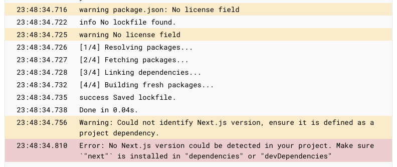 No Next.js version could be detected in your project.