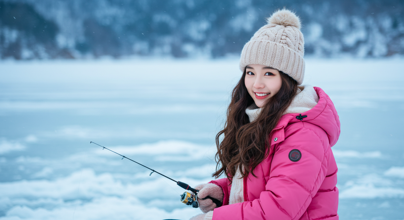 산천어 낚시를 즐기는 사람