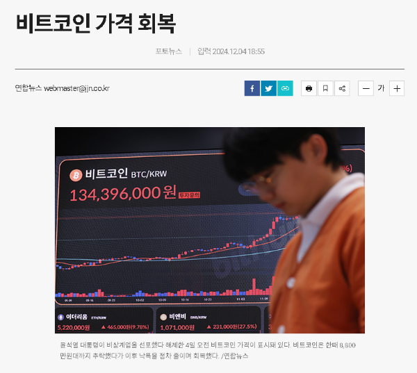 탄핵과 비트코인 가격회복