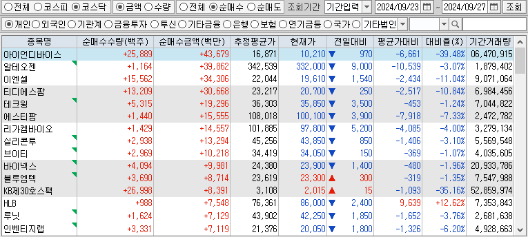 주간 코스닥 개인 순매수