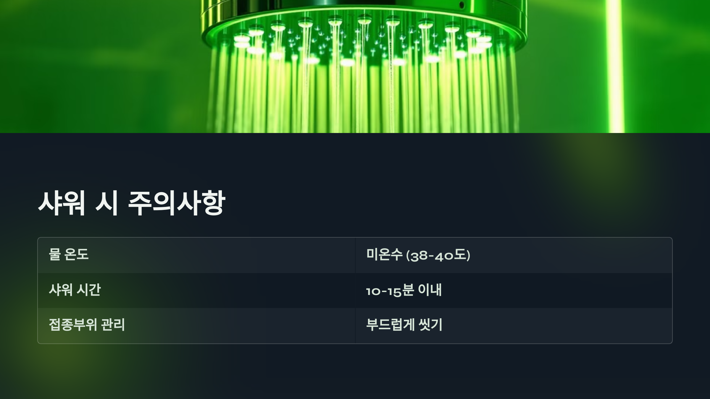 샤워 시 주의사항을 설명한 PPT 이미지