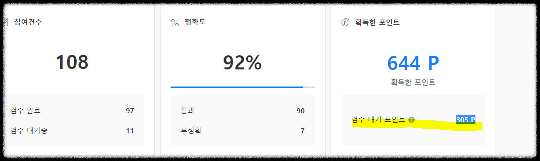 플리토 참여건수&#44; 정확도&#44; 포인트 확인