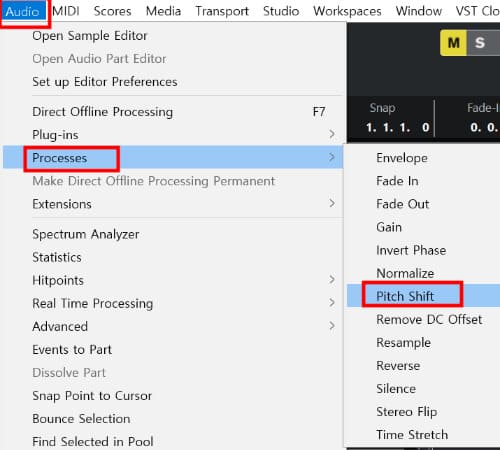 Audio - Process - Pitch Shift- 선택