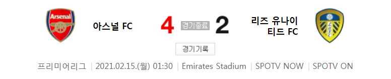  프리미어리그 / 2021년 2월 15일 경기 - 아스널(4) VS 리즈(2) 축구 하이라이트