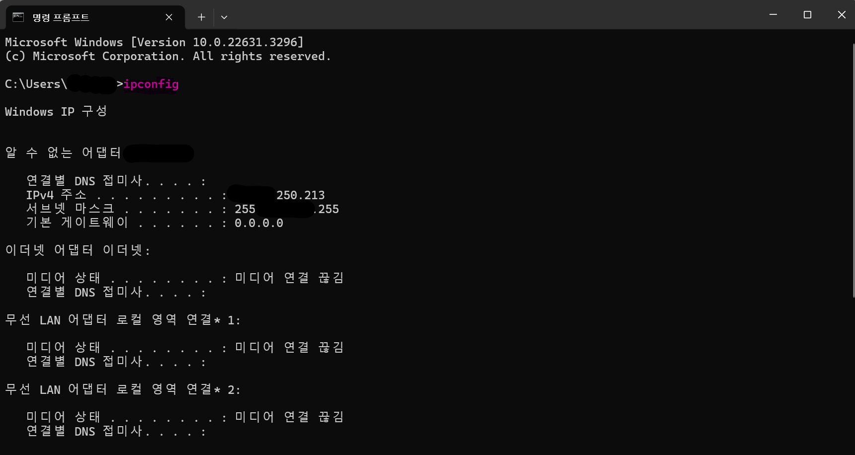 내 아이피 주소 확인방법 - 명령 프롬프트 사용(cmd)&#44; ipconfig