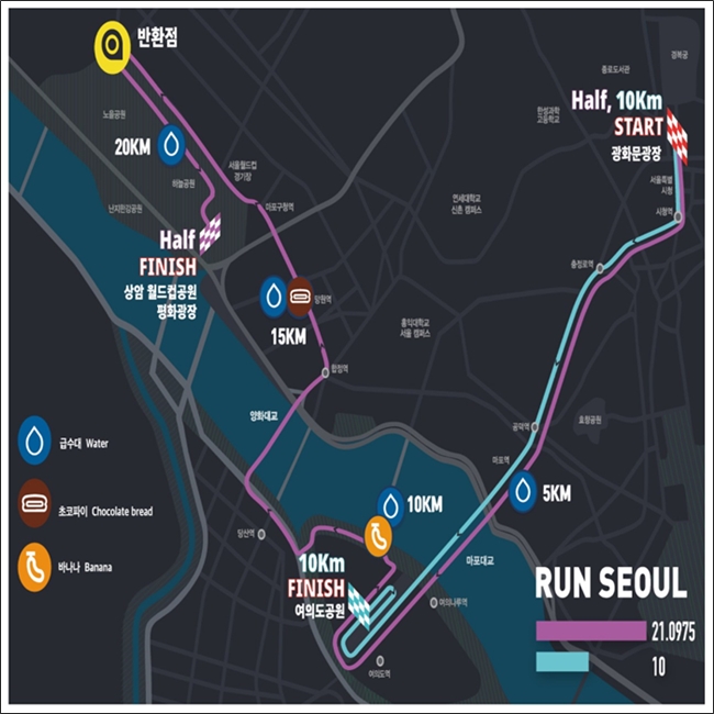 서울하프마라톤 코스도 - 이미지 및 영상