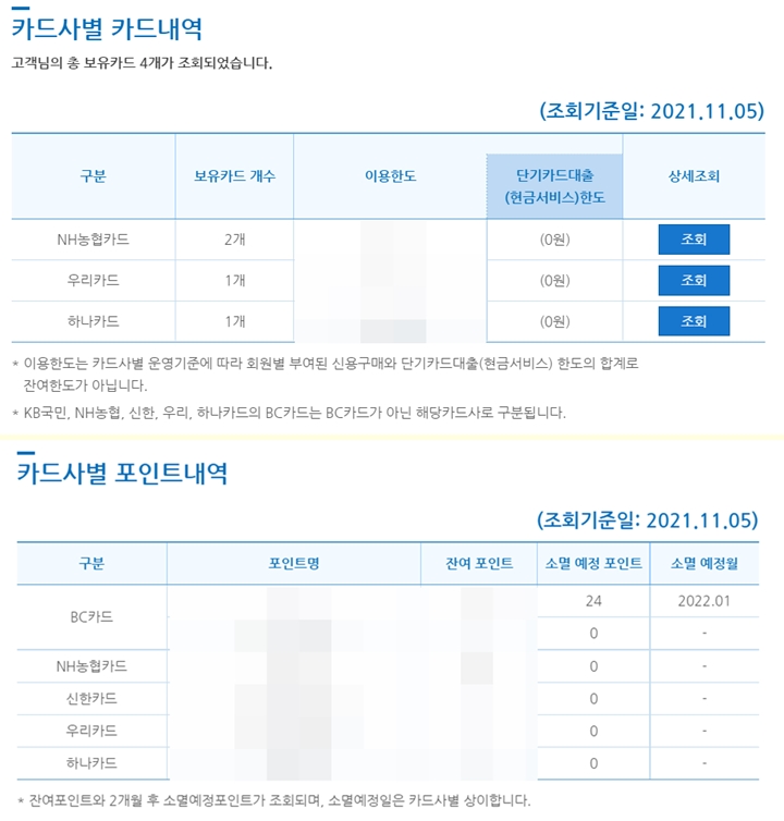 계좌정보통합관리서비스-신용카드-정보조회-카드포인트점수