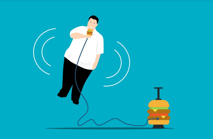 햄버거 과다섭취로 비만이 된 그림