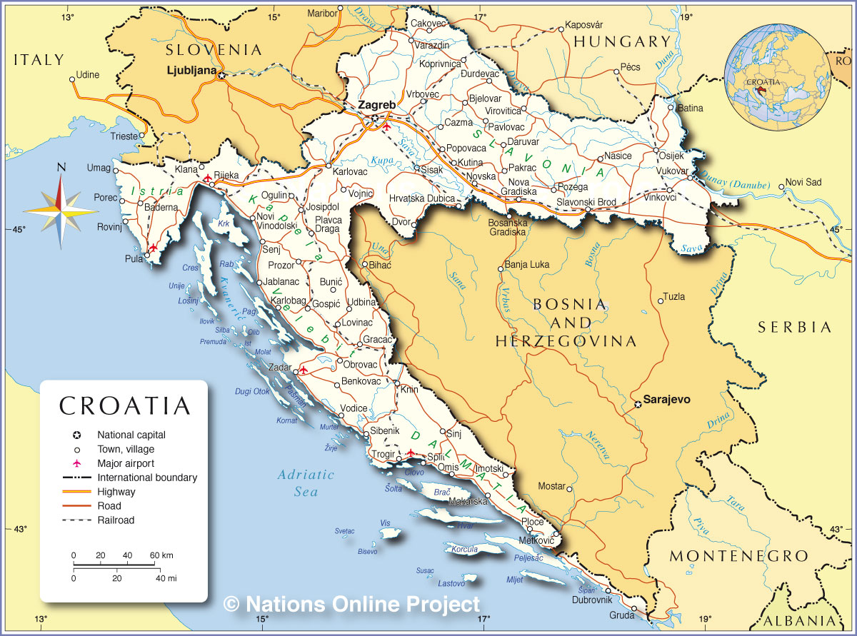 유럽 크로아티아 지도