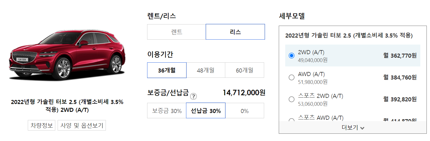 제네시스 GV70 리스 가격