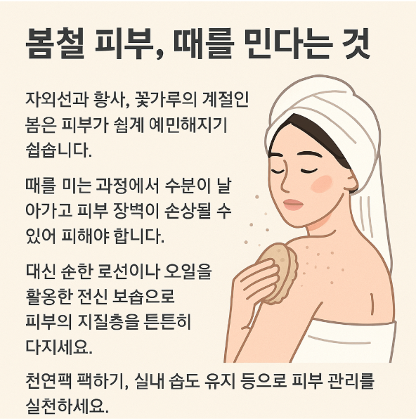 때밀기, 봄에는 해도 될까? 오일과 로션 중 관련