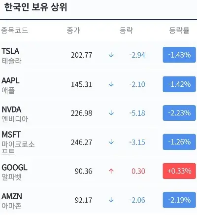 한국인보유상위-미국주식