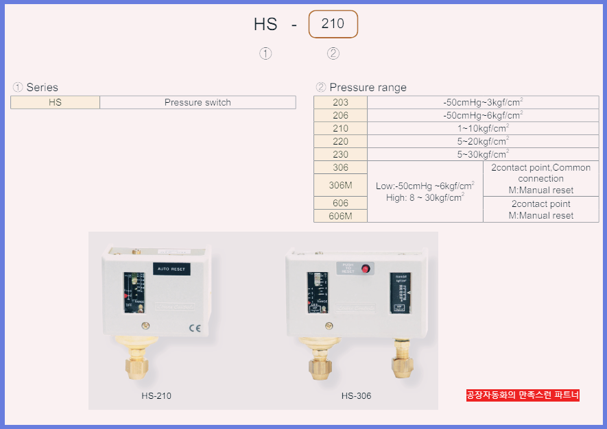 HS-210압력스위치 주문형번 사진